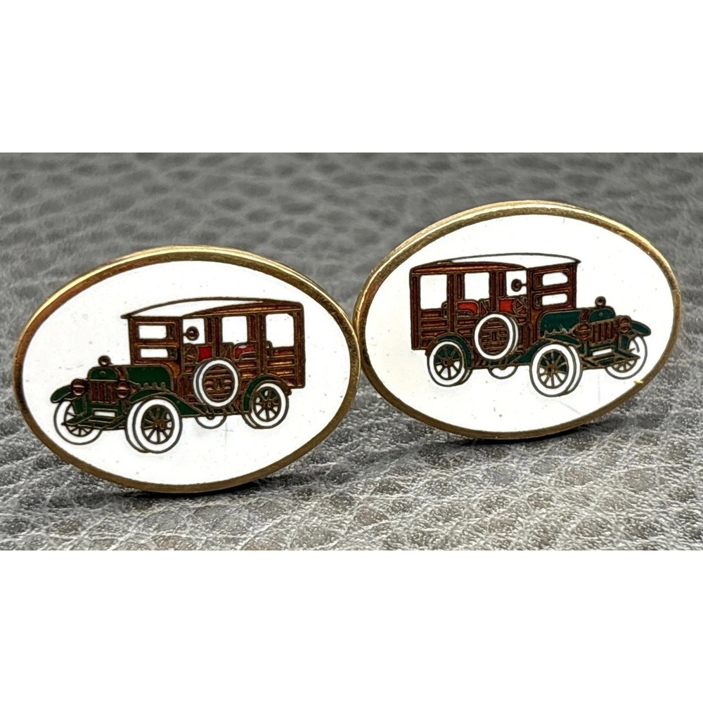 Vintage Avon Model T Automobile Car Enamel Cufflinks Gold Tone
